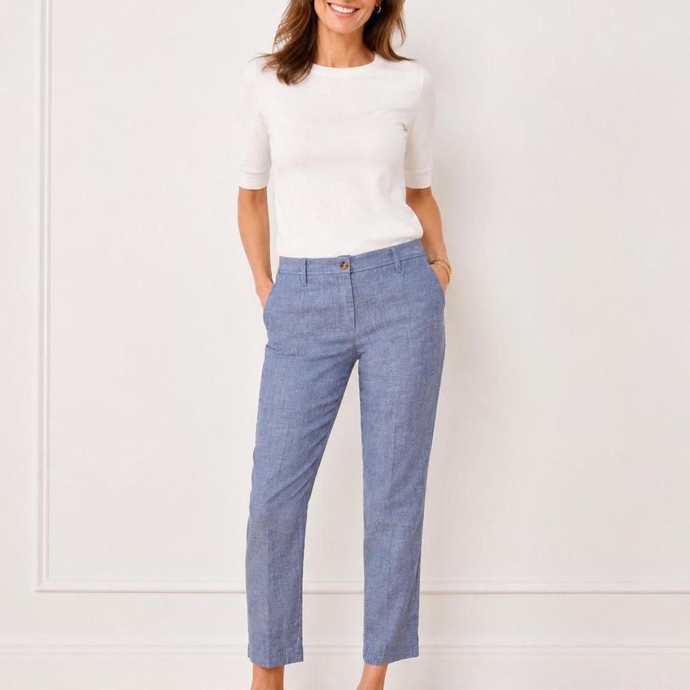 Talbots Relaxed Chino Pants Womens 10 Blue Cotton Chambray Trousers JO3069